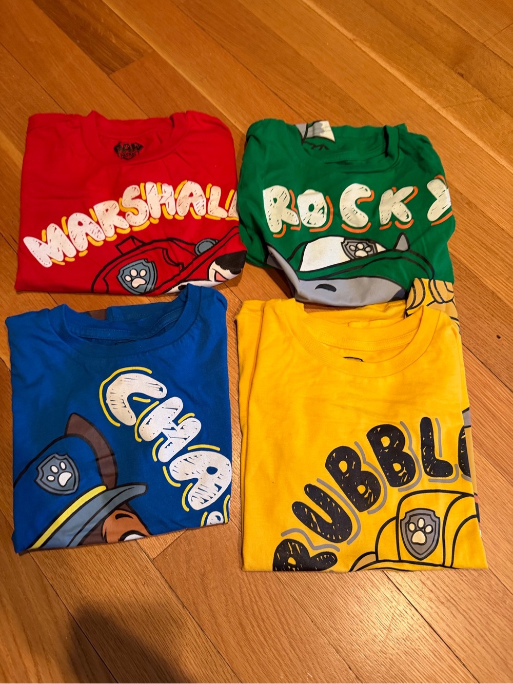 Paw Patrol Four-Pack Kids' Short Sleeve Tees in Red, Green, Blue & Yellow